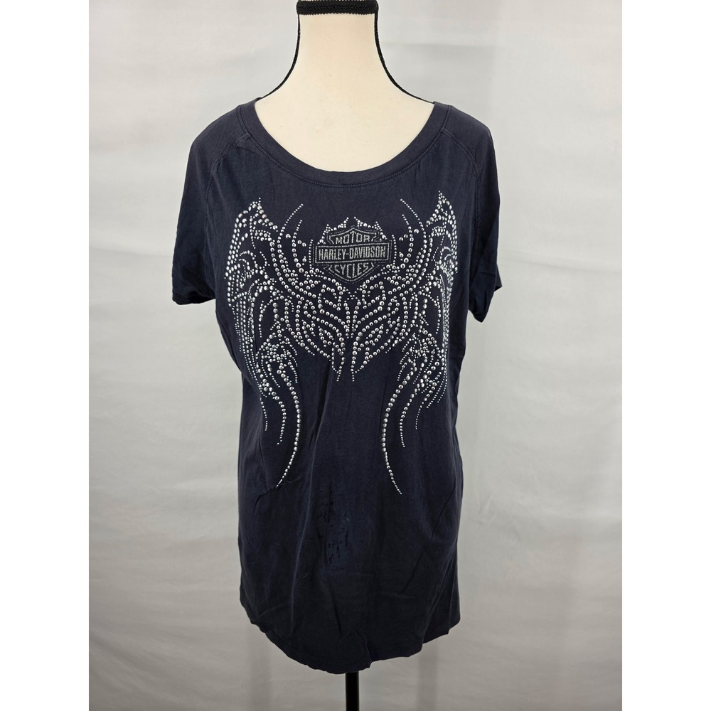 Harley-Davidson Womens 2XL Rhinestone Wing Graphic Tee Gatlinburg TN Black